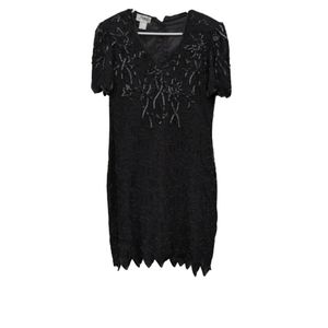 jmd new york beaded dress JMD New York PM Black Silk Beaded Dress Vintage Floral Embellished Cocktail Chic